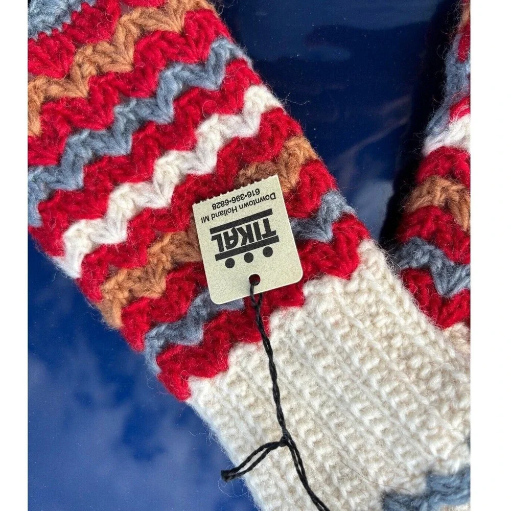 Yak & Yeti‎ Handmade Crochet Fingerless Gloves Red Cream Chevron Boho G-413 NEW
